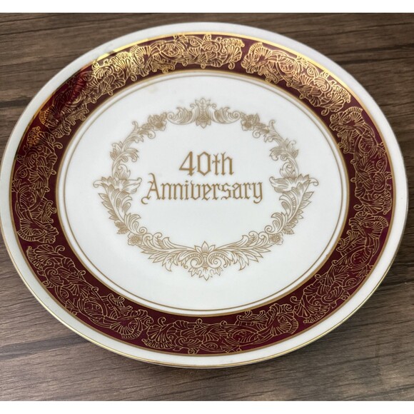 Enesco 40th ANNIVERSARY WISHES | Porcelain Plate | 8.5 Inches | Japan | 1983 - Picture 2 of 4